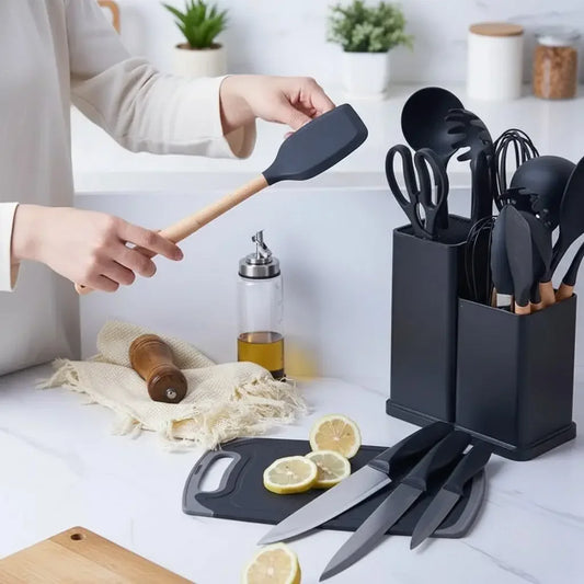 Kit Completo Jogo Utensílios de Cozinha 19 Peças Maravilhas do Mundo Moderno