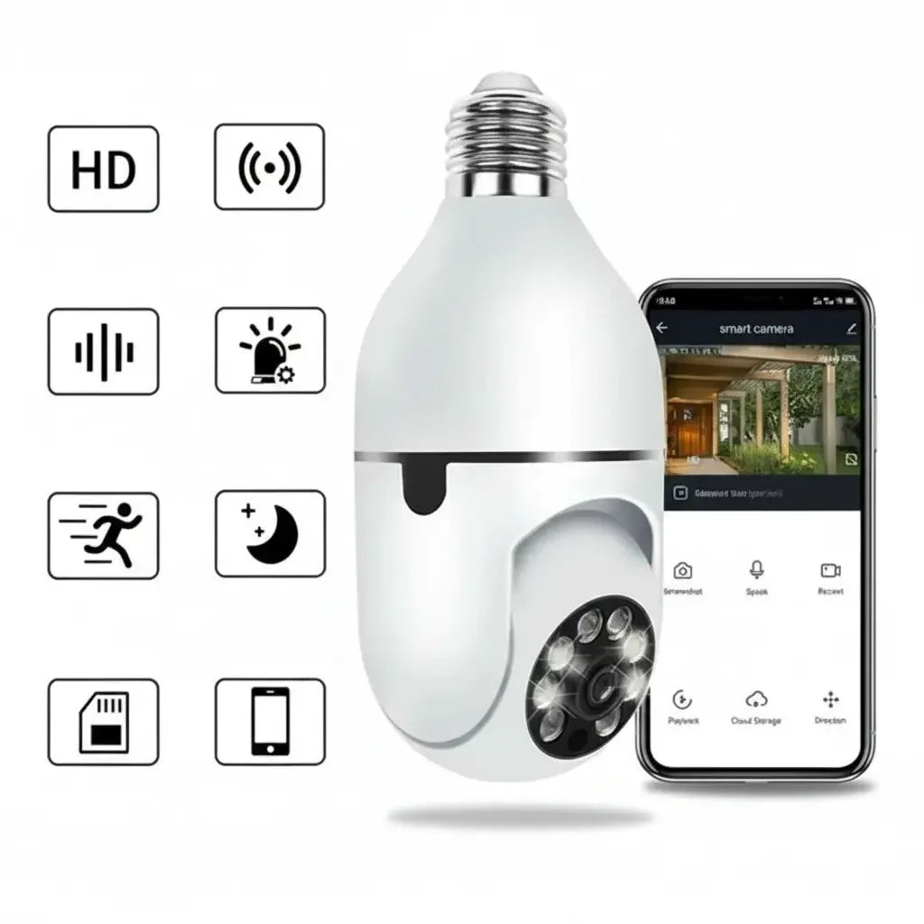 Câmera de Segurança 360 Graus Wi-Fi Full HD 1080p Com Gravador Microfone Maravilhas do Mundo Moderno