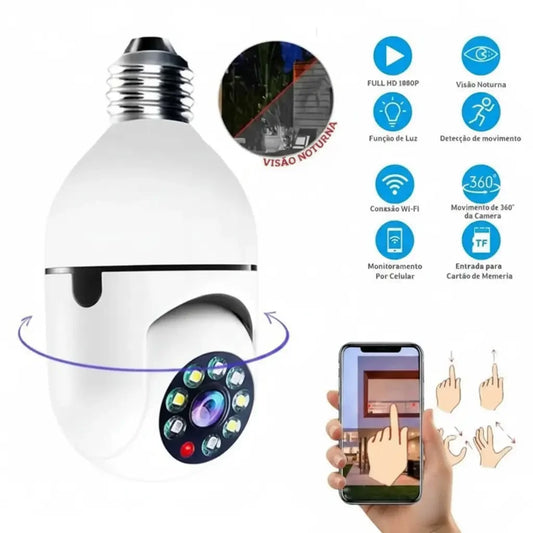 Câmera de Segurança 360 Graus Wi-Fi Full HD 1080p Com Gravador Microfone Maravilhas do Mundo Moderno