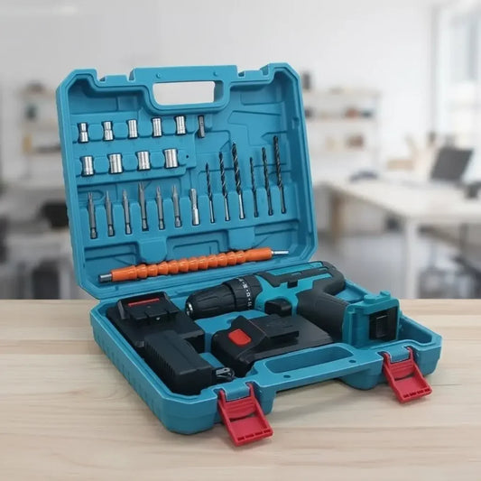 Kit Parafusadeira/Furadeira 28 Pcs + 2 Baterias Portáteis + Maleta De Brinde Maravilhas do Mundo Moderno