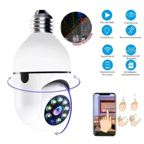 Câmera de Segurança 360 Graus Wi-Fi Full HD 1080p Com Gravador Microfone AG094 2019 Maravilhas do Mundo Moderno
