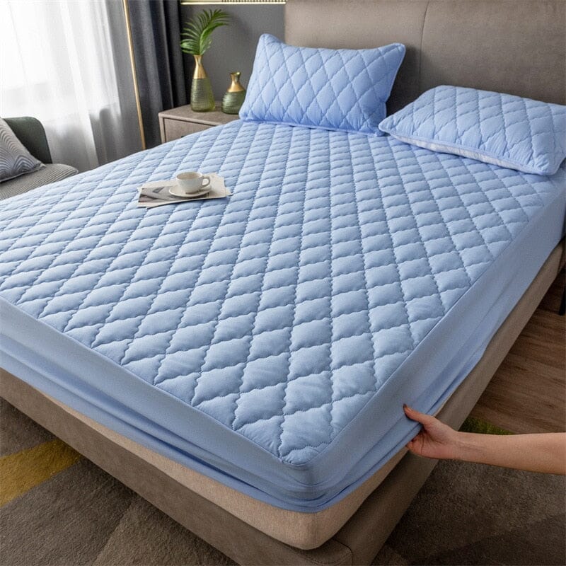 Capa de Colchão Acolchoada À Prova D'água CC078 2019 Maravilhas do Mundo Moderno Azul claro 90cmx200x30cm (Solteiro)