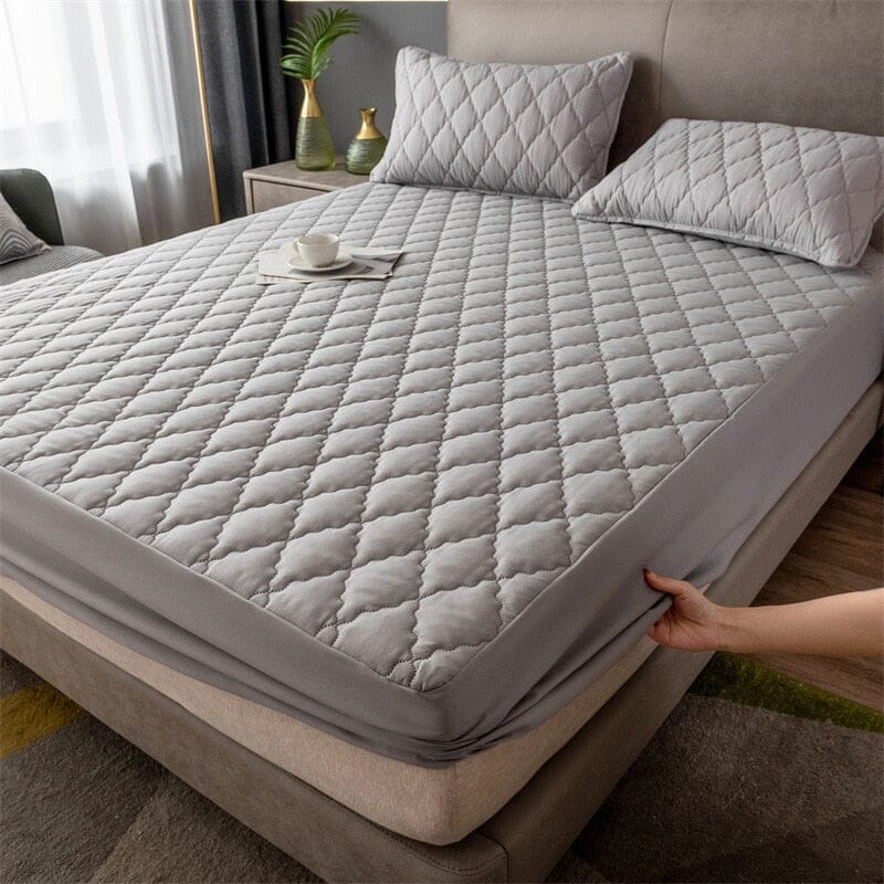Capa de Colchão Acolchoada À Prova D'água CC078 2019 Maravilhas do Mundo Moderno Cinza claro 90cmx200x30cm (Solteiro)