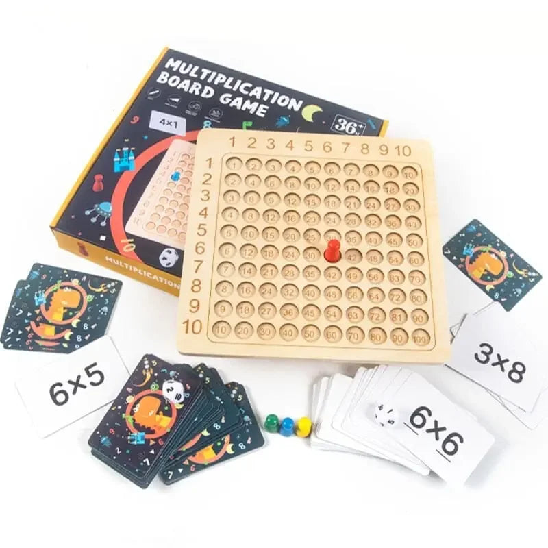 Jogo de Tabuleiro de Multiplicação Montessori de Madeira Maravilhas do Mundo Moderno