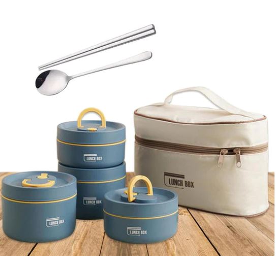 Kit Potes Térmicos Lunchbox AG103 Maravilhas do Mundo Moderno Azul 4 Pcs