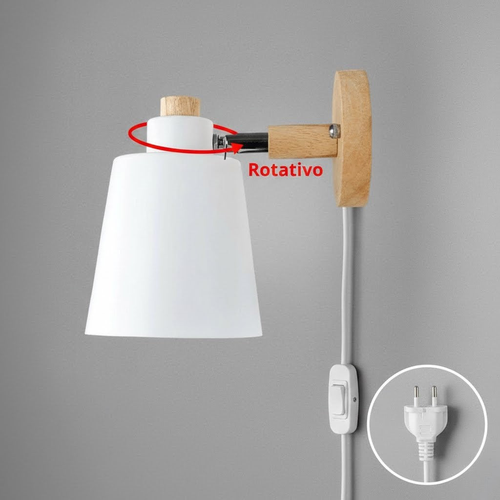 Arandela de Parede Wooden em Madeira com Interruptor Iluminação Decorativa