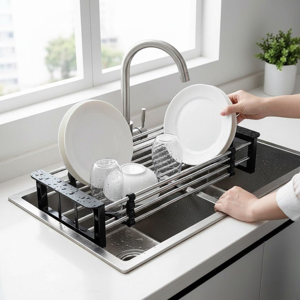 Escorredor Retrátil de Aço Inoxidável