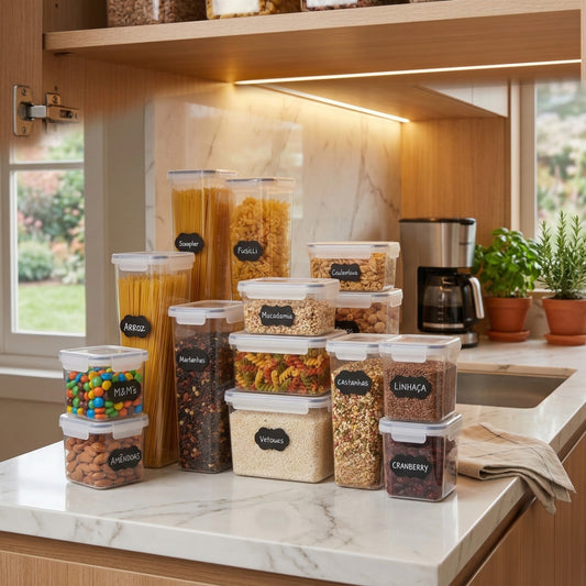 Kit 14 Potes Herméticos Empilháveis Quadrados