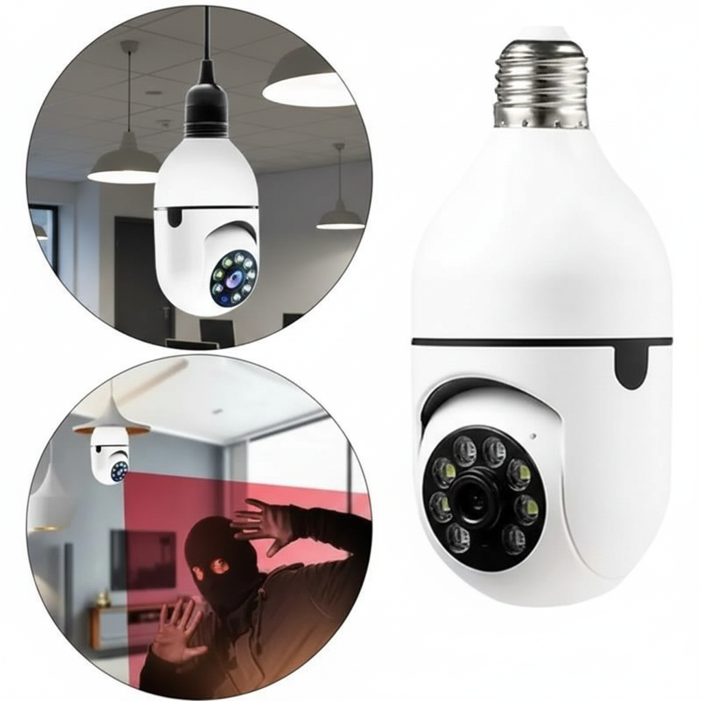 Câmera de Segurança 360 Graus Wi-Fi Full HD 1080p Com Gravador Microfone