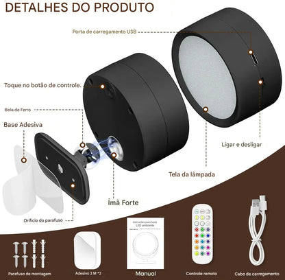 Luminária de Parede LED Sem Fio Moderna